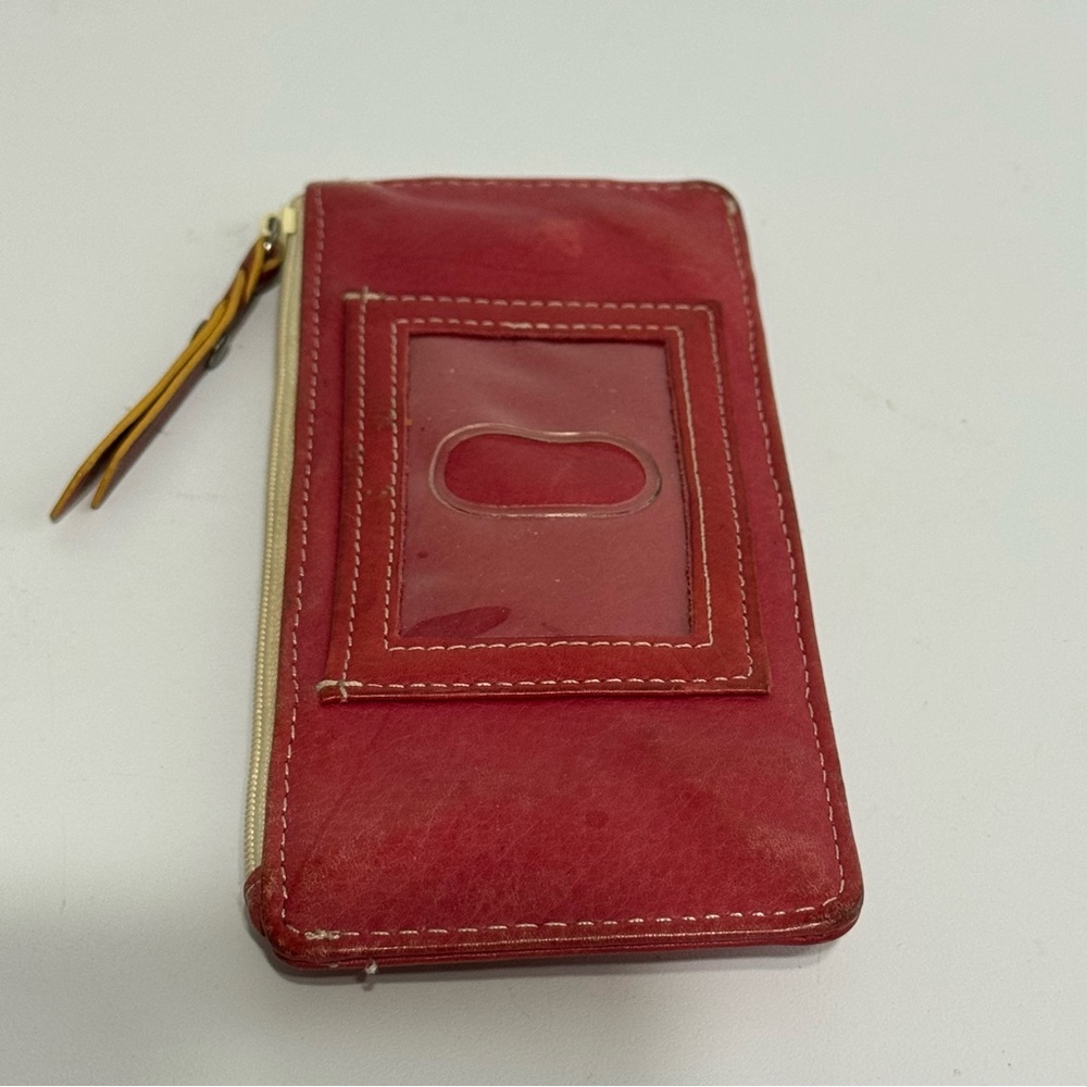 Fossil Burgundy Red Leather Card Wallet ID Holder Zip Pouch Vintage 7” X 3” - Picture 4 of 6